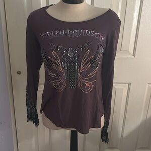 harley davidson rhinestone long sleeve shirt medium